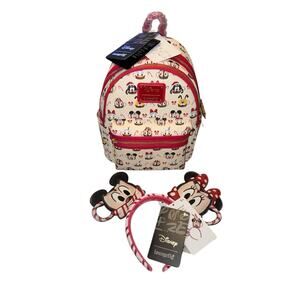 Disney Loungefly Christmas Mickey Minnie Mouse Mini Backpack & Ears Holiday Set